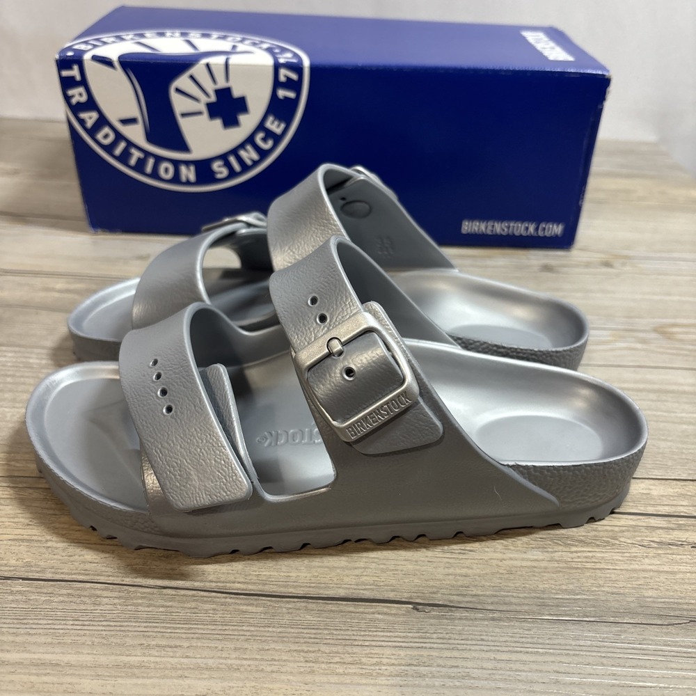 Birkenstock Silver Arizona EVA 35 Narrow Fit L4 M2‎  Youth 4? Missing 1 Buckle - Picture 3 of 8